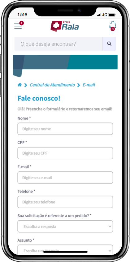 Droga Raia Formulário Fale Conosco